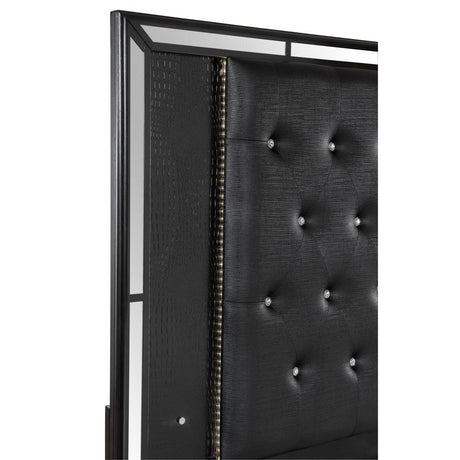 Aveline Black Faux Alligator Wood And Engineered Wood Faux Leather Upholstered Headboard King Bed - Ella Furniture