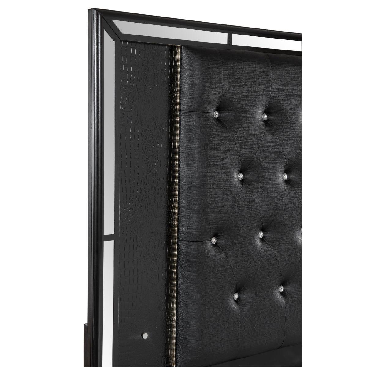 Aveline Black Faux Alligator Embossed Wood And Engineered Wood Faux Leather Upholstered Queen Bed - Ella Furniture