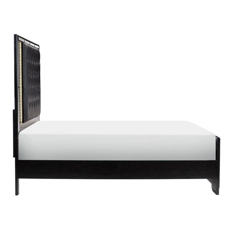 Aveline Black Faux Alligator Embossed Wood And Engineered Wood Faux Leather Upholstered Queen Bed - Ella Furniture