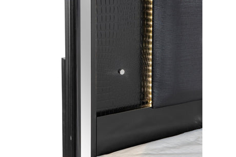 Aveline Black Contemporary Solid Wood Faux Leather LED Upholstered Tufted Panel Bedroom Set - Ella Furniture