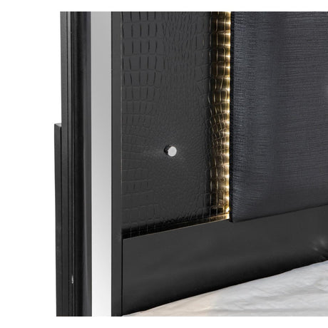 Aveline Black Faux Alligator Wood And Engineered Wood Faux Leather Upholstered Headboard King Bed - Ella Furniture