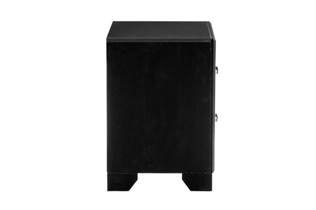 Aveline Black Contemporary Solid Wood Faux Leather LED Upholstered Tufted Panel Bedroom Set - Ella Furniture