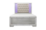 Aveline Silver Contemporary Solid Wood Faux Leather LED Upholstered Tufted Panel Bedroom Set - Ella Furniture