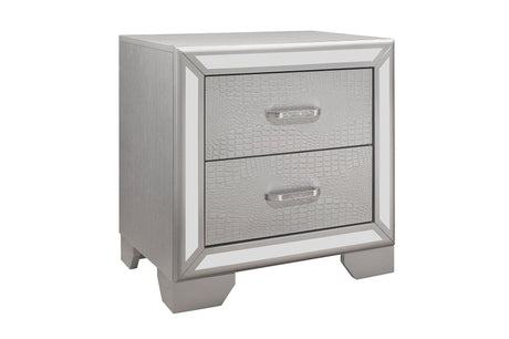 Aveline Silver Contemporary Solid Wood Faux Leather LED Upholstered Tufted Panel Bedroom Set - Ella Furniture