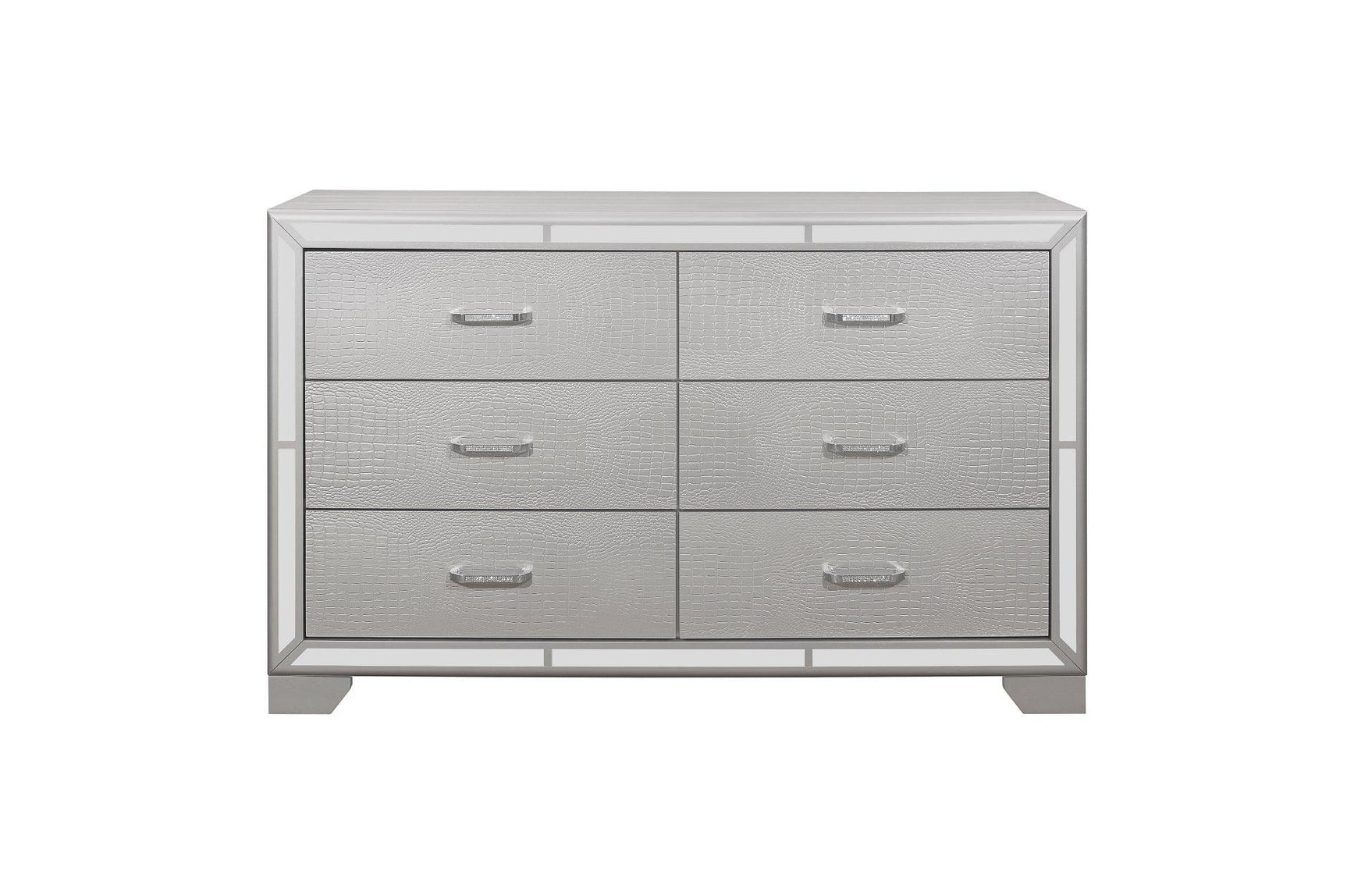 Aveline Silver Contemporary Solid Wood Faux Leather LED Upholstered Tufted Panel Bedroom Set - Ella Furniture