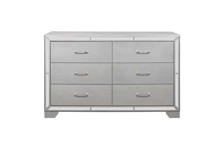 Aveline Silver Contemporary Solid Wood Faux Leather LED Upholstered Tufted Panel Bedroom Set - Ella Furniture