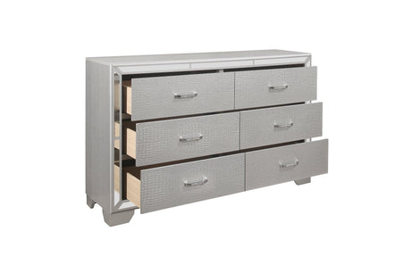 Aveline Silver Contemporary Solid Wood Faux Leather LED Upholstered Tufted Panel Bedroom Set - Ella Furniture