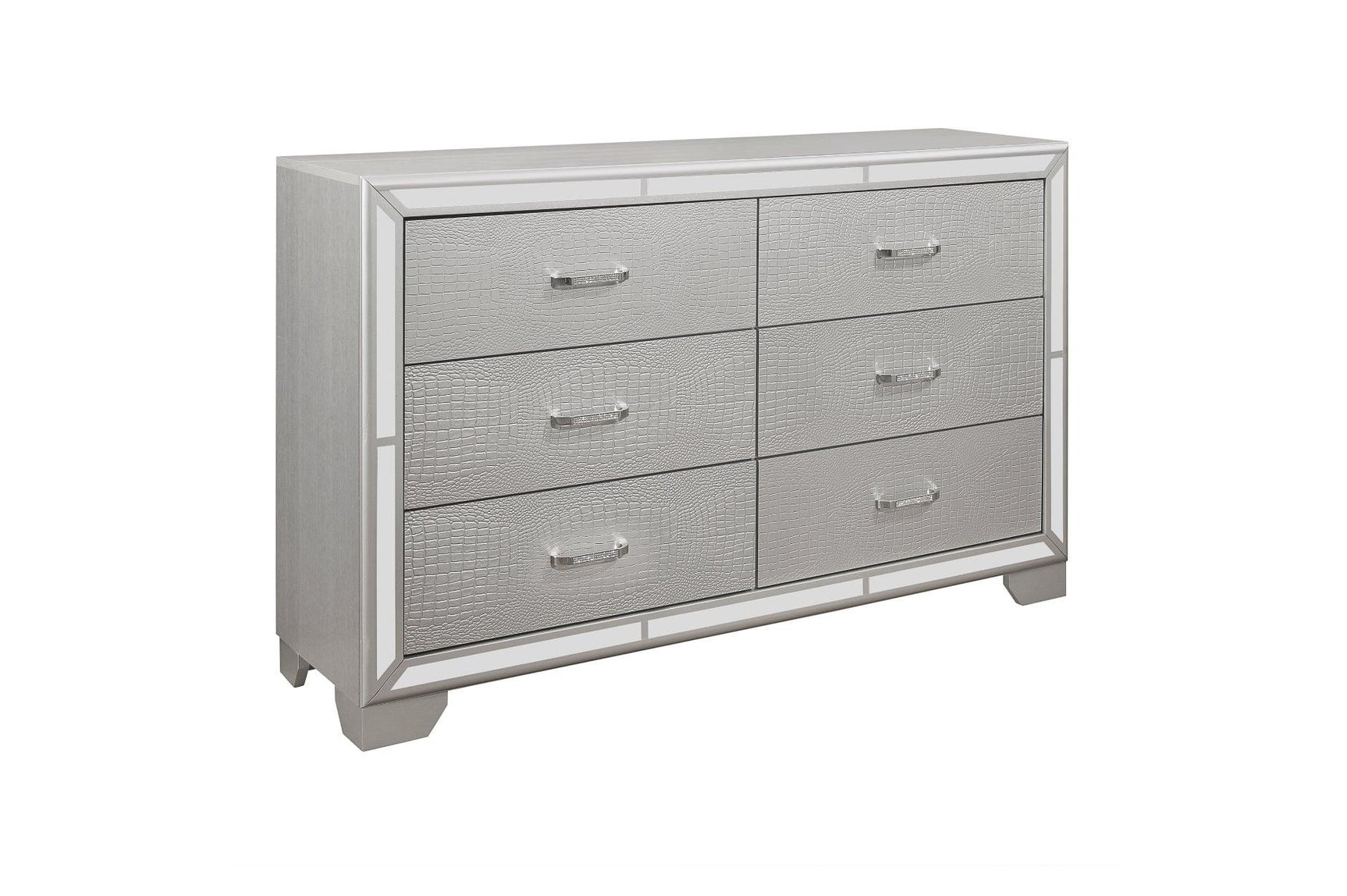 Aveline Silver Contemporary Solid Wood Faux Leather LED Upholstered Tufted Panel Bedroom Set - Ella Furniture