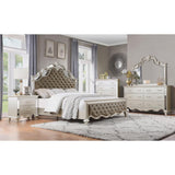 Ever Champagne Traditional Wood And Engineered Wood Faux Leather Upholstered Tufted Queen Panel Bed - Ella Furniture