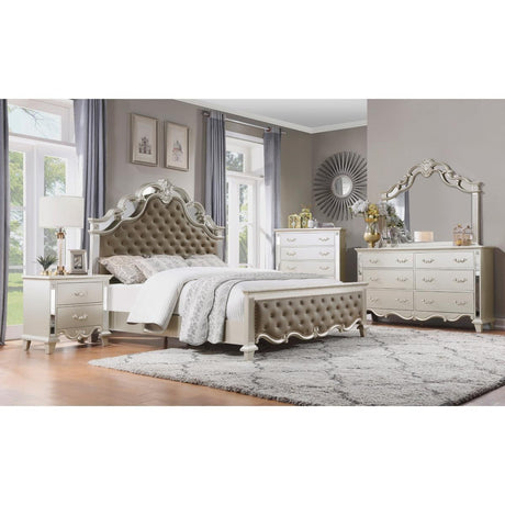 Ever Champagne Traditional Wood And Engineered Wood Faux Leather Upholstered Tufted Queen Panel Bed - Ella Furniture