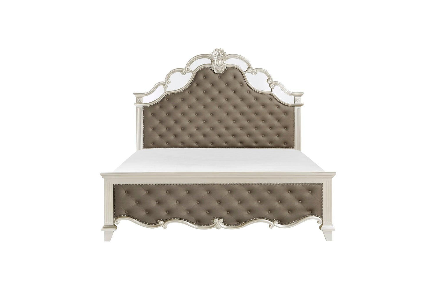 Ever Champagne Modern Contemporary Solid Wood Faux Leather Upholstered Tufted Sleigh Bedroom Set - Ella Furniture