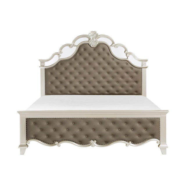 Ever Champagne Traditional Wood And Engineered Wood Faux Leather Upholstered Tufted Queen Panel Bed - Ella Furniture