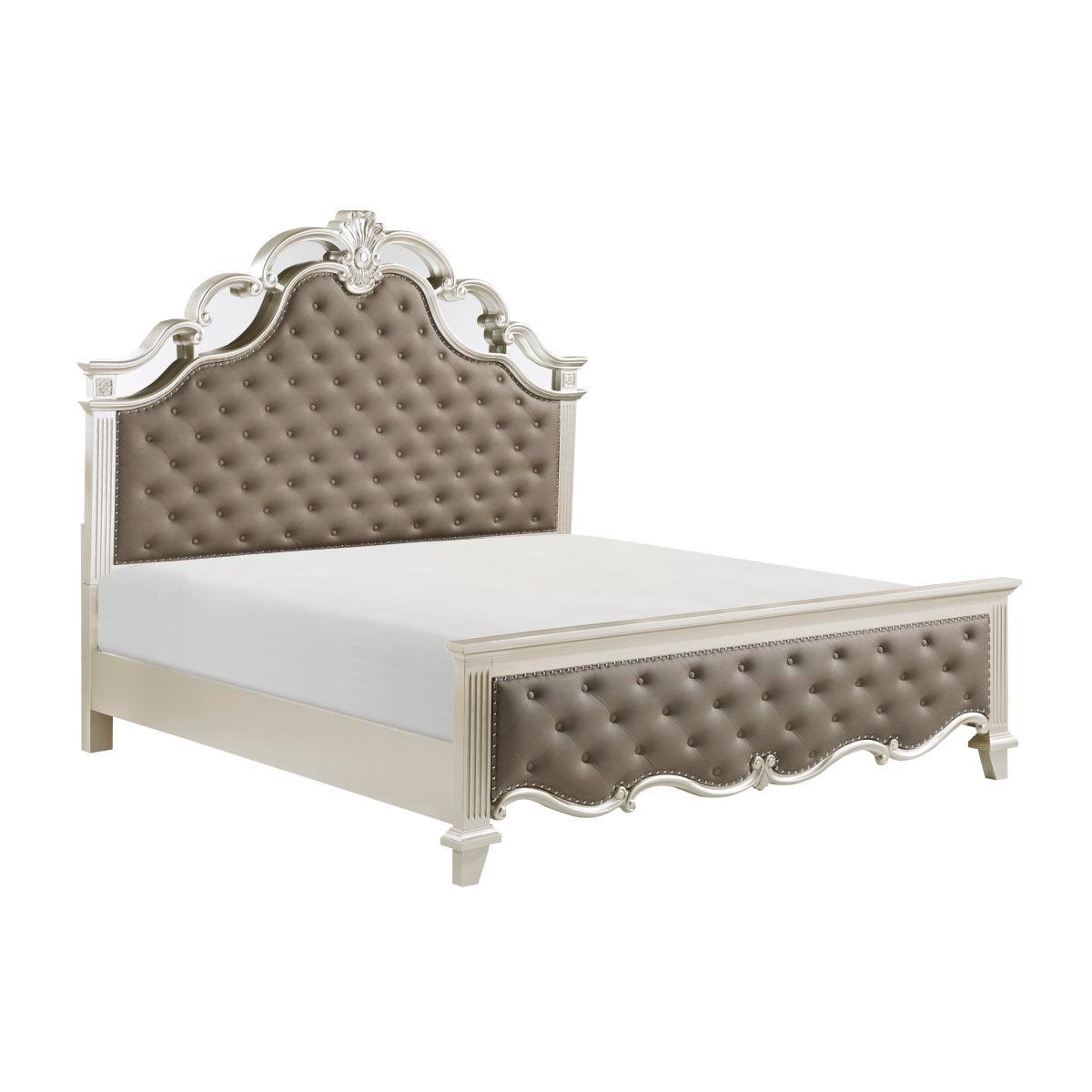 Ever Champagne Modern Wood And Engineered Wood Faux Leather Upholstered Tufted King Panel Bed - Ella Furniture