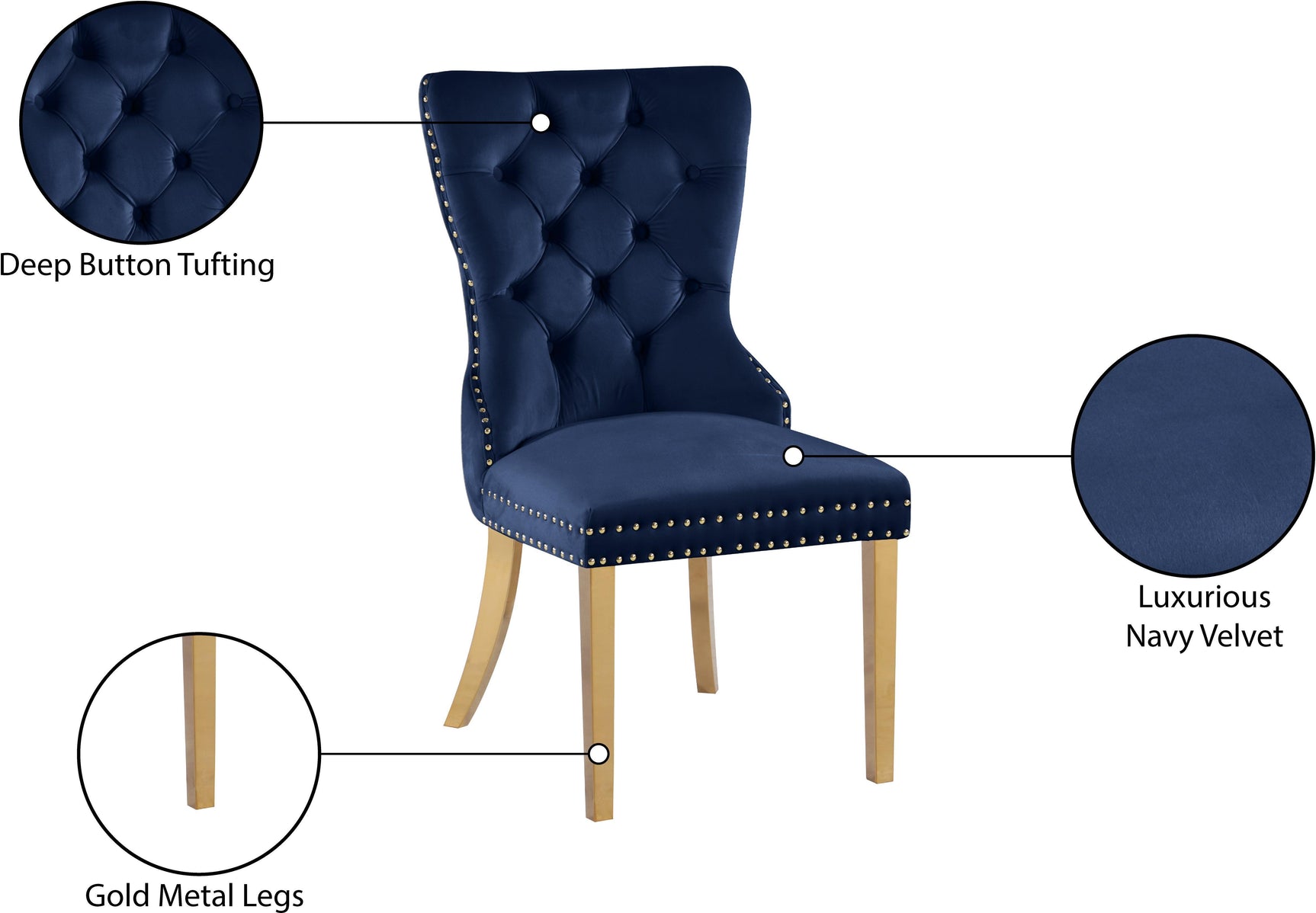 Carmen Blue Velvet Dining Chair 812Navy-c - Ella Furniture
