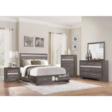 Luster Gray Faux-Wood Veneer, Wood And Engineered Wood Faux Leather Upholstered King Platform Bed - Ella Furniture