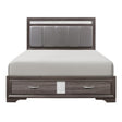 Luster Gray Faux-Wood Veneer, Wood And Engineered Wood Faux Leather Upholstered King Platform Bed - Ella Furniture