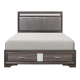 Luster Gray Faux-Wood Veneer, Wood And Engineered Wood Faux Leather Upholstered King Platform Bed - Ella Furniture