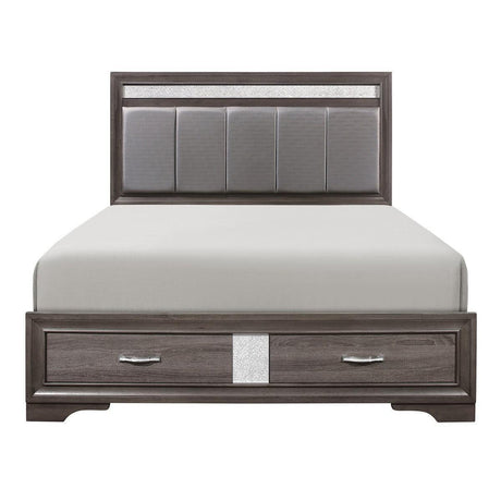 Luster Gray Contemporary Wood Faux Leather Upholstered Queen Platform Bed With Footboard Storage - Ella Furniture