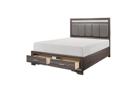 Luster Gray Modern Contemporary Solid Wood Faux Leather Upholstered Storage Platform Bed - Ella Furniture