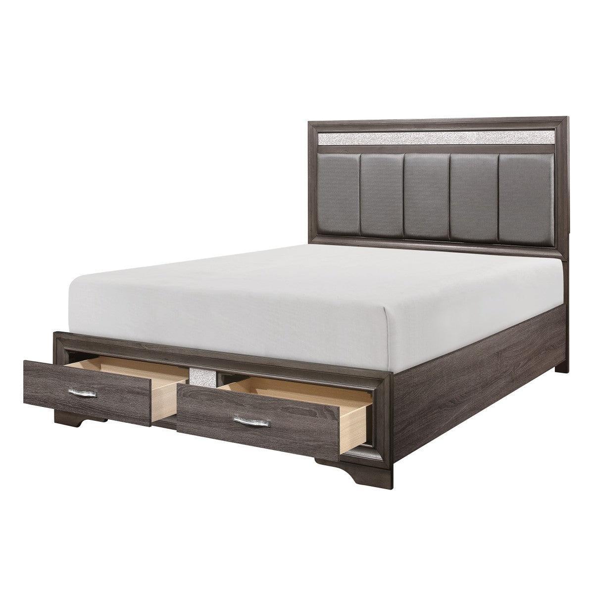 Luster Gray Faux-Wood Veneer, Wood And Engineered Wood Faux Leather Upholstered King Platform Bed - Ella Furniture