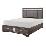 Luster Gray Faux-Wood Veneer, Wood And Engineered Wood Faux Leather Upholstered King Platform Bed - Ella Furniture