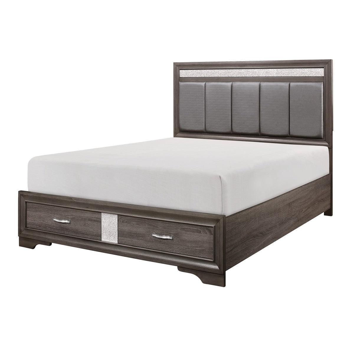 Luster Gray Faux-Wood Veneer, Wood And Engineered Wood Faux Leather Upholstered King Platform Bed - Ella Furniture