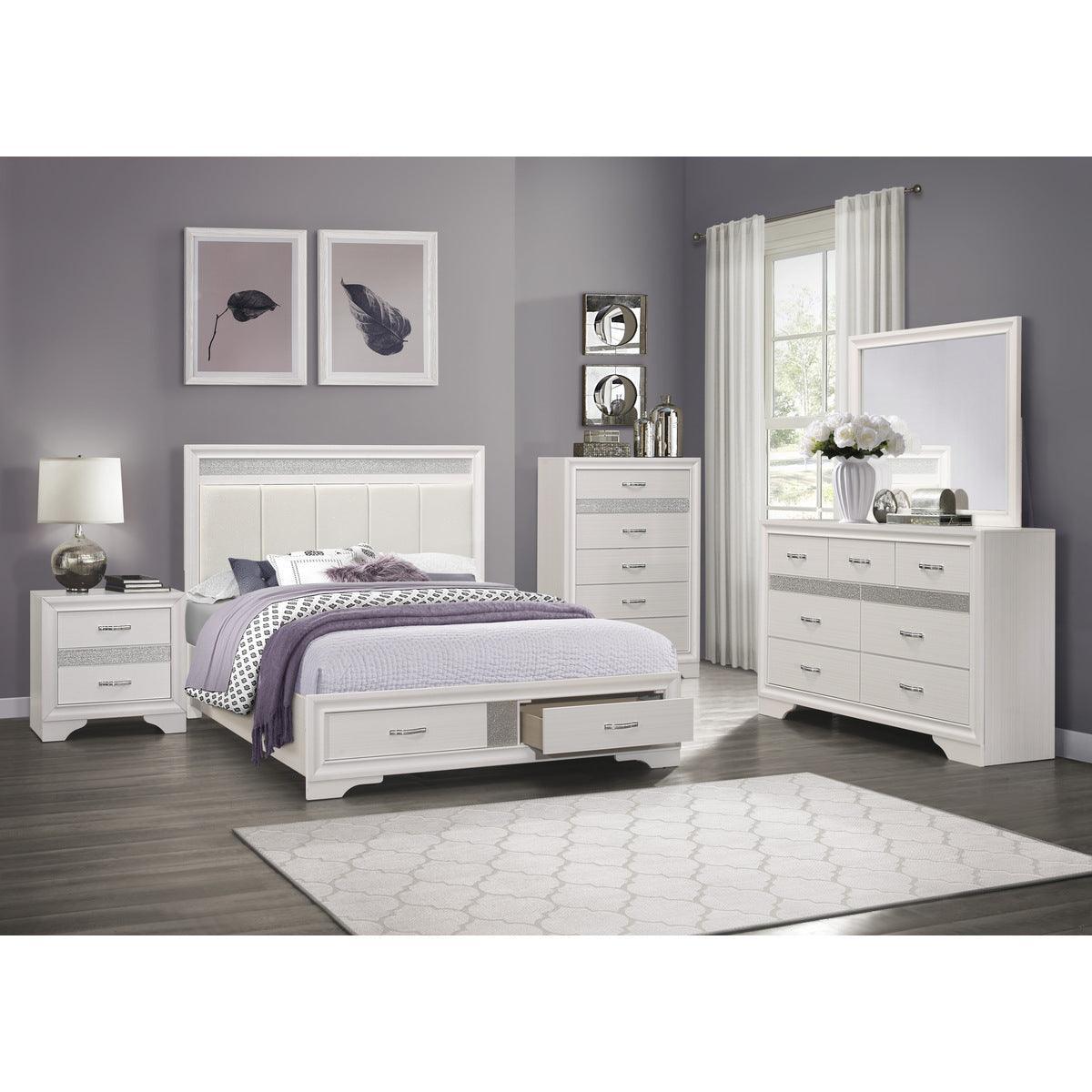 Luster White Contemporary Wood Faux Leather Upholstered Queen Platform Bed With Footboard Storage - Ella Furniture