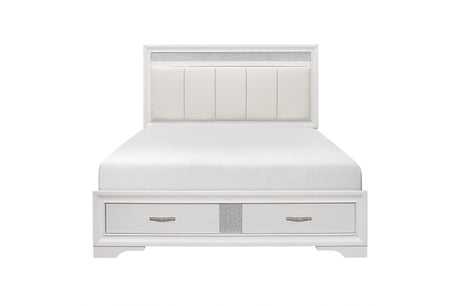 Luster White Modern Contemporary Solid Wood Faux Leather Upholstered Storage Platform Bed - Ella Furniture