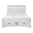 Luster White Contemporary Wood Faux Leather Upholstered Queen Platform Bed With Footboard Storage - Ella Furniture