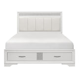 Luster White Contemporary Wood Faux Leather Upholstered Queen Platform Bed With Footboard Storage - Ella Furniture