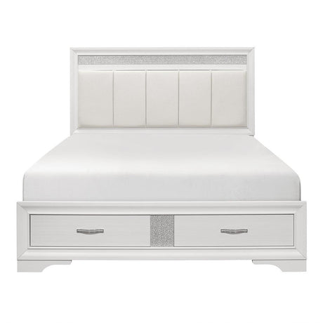 Luster White Contemporary Wood Faux Leather Upholstered Queen Platform Bed With Footboard Storage - Ella Furniture