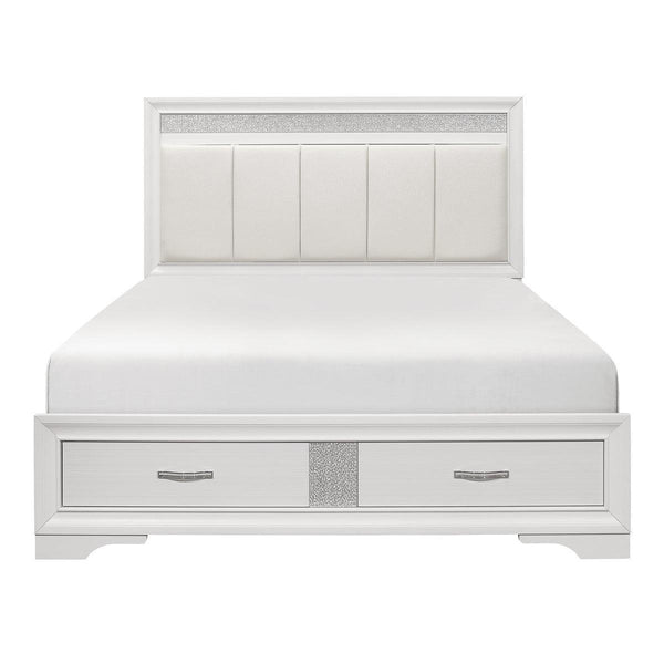 Luster White-Silver Wood And Engineered Wood Faux Leather Upholstered King Platform Bed - Ella Furniture