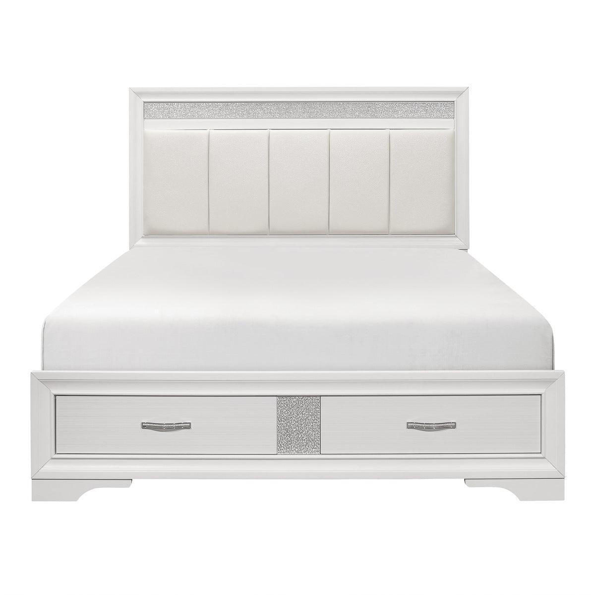 Luster White-Silver Wood And Engineered Wood Faux Leather Upholstered King Platform Bed - Ella Furniture
