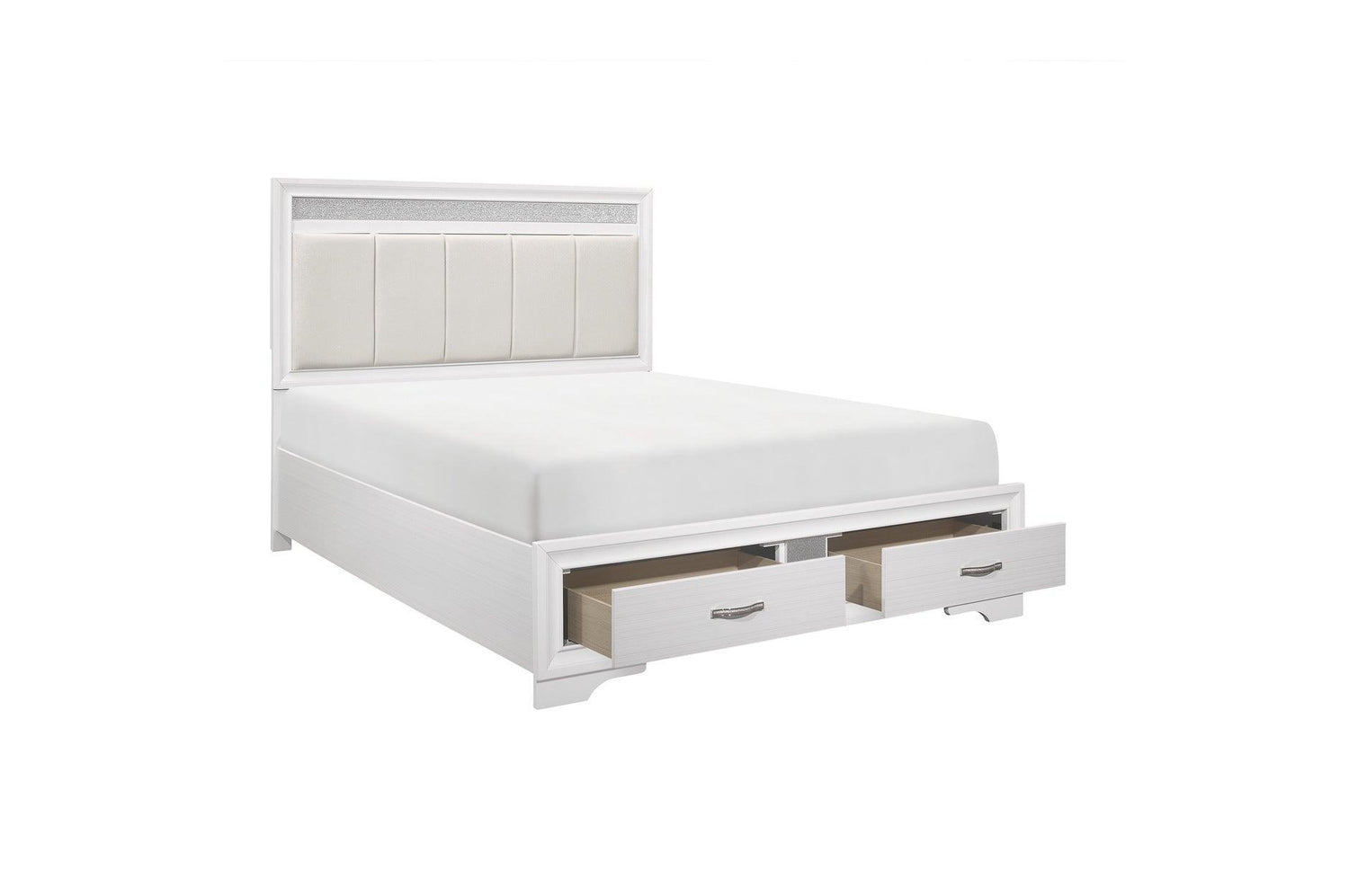 Luster White Modern Contemporary Solid Wood Faux Leather Upholstered Storage Platform Bed - Ella Furniture