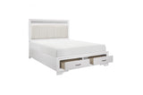 Luster White Modern Contemporary Solid Wood Faux Leather Upholstered Storage Platform Bed - Ella Furniture