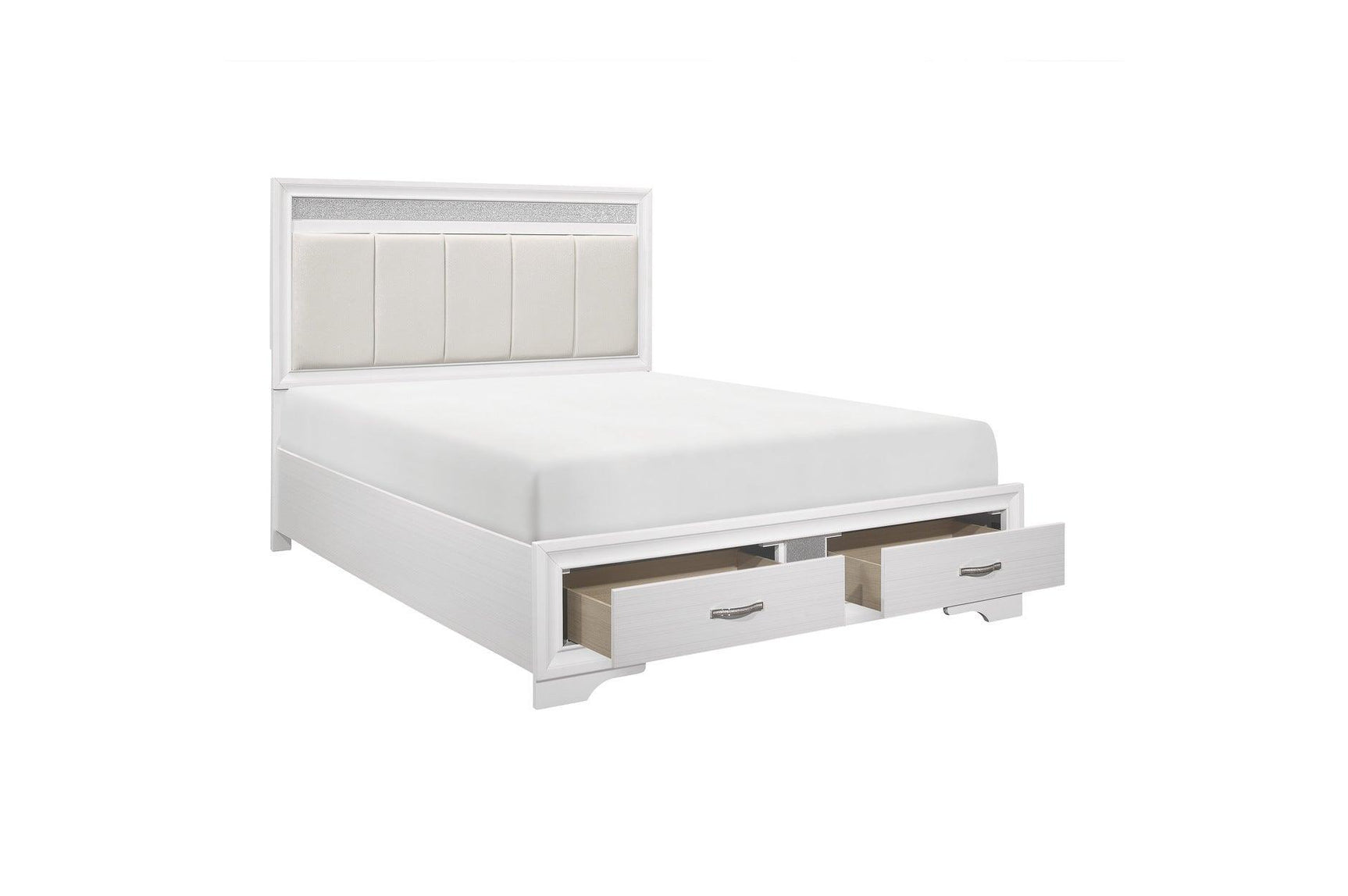Luster White Modern Contemporary Solid Wood Faux Leather Upholstered Storage Platform Bed - Ella Furniture