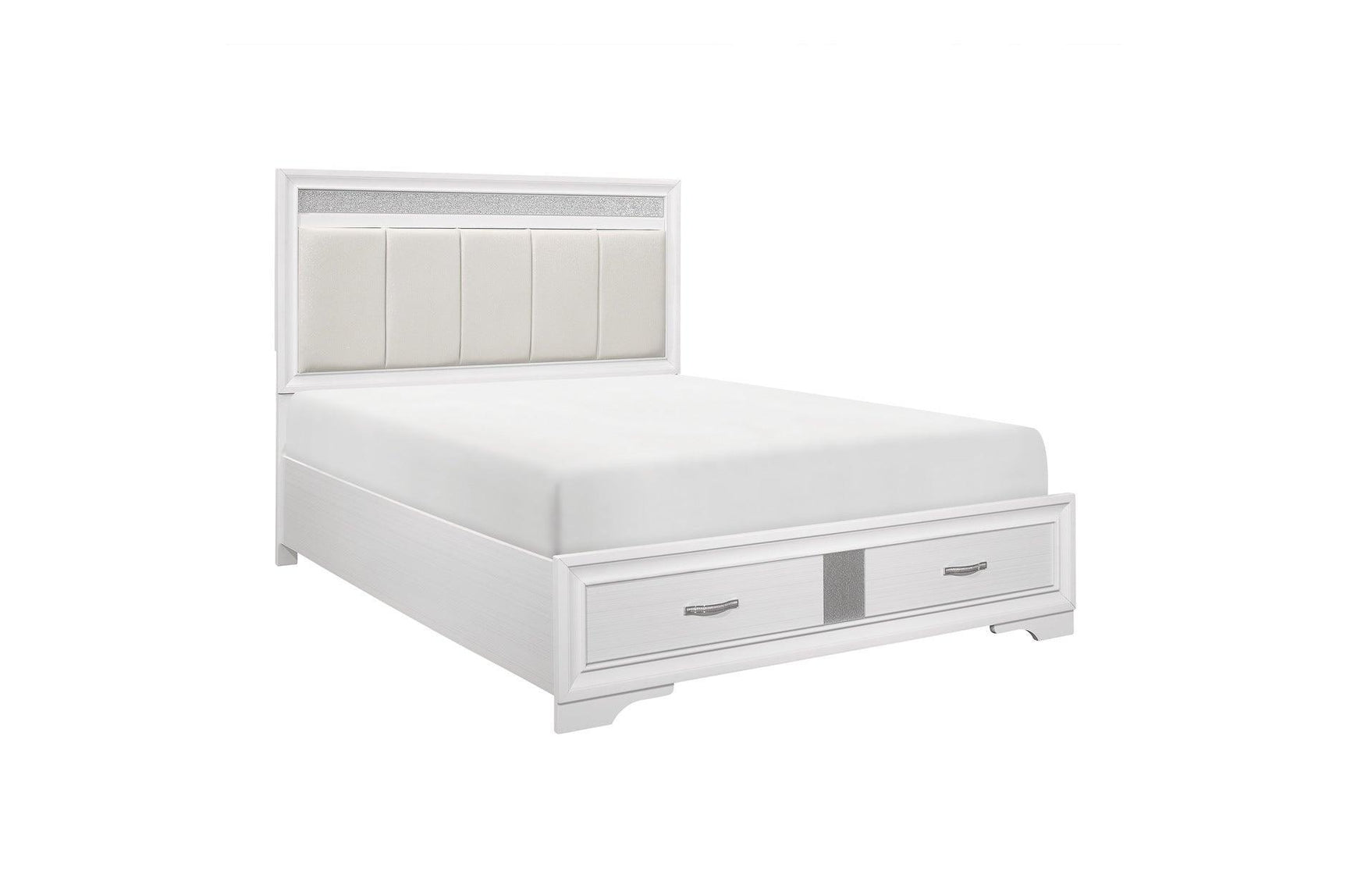 Luster White Modern Contemporary Solid Wood Faux Leather Upholstered Storage Platform Bed - Ella Furniture
