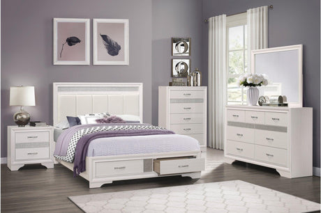 Luster White Modern Contemporary Solid Wood Faux Leather Upholstered Storage Platform Bed - Ella Furniture
