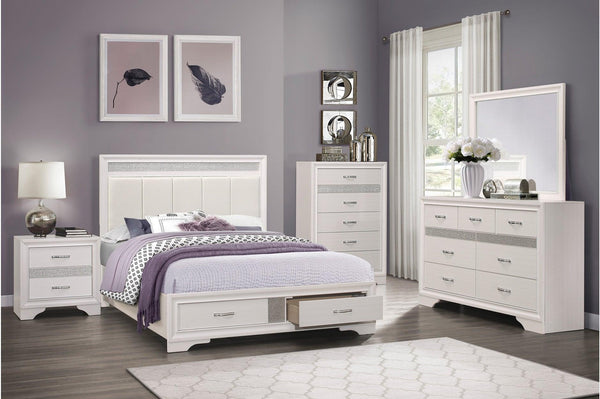 Luster White Modern Contemporary Solid Wood Faux Leather Upholstered Storage Platform Bed - Ella Furniture