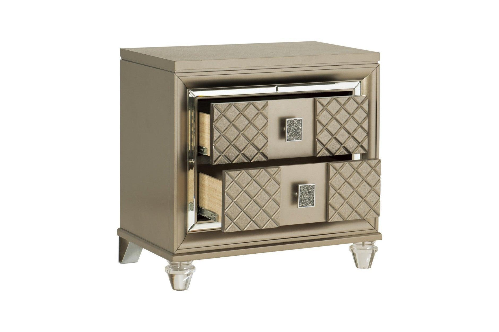 Loudon Champagne Metallic Finish Modern Contemporary Solid Wood Upholstered Bedroom Set - Ella Furniture