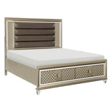 Loudon Champagne Beige Engineered Wood Metallic Faux Leather Upholstered King Storage Platform Bed - Ella Furniture