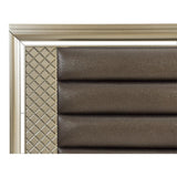 Loudon Champagne Beige Wood Metallic Faux Leather Upholstered LED Queen Storage Platform Bed - Ella Furniture