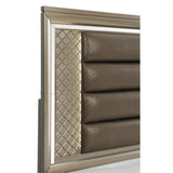 Loudon Champagne Beige Engineered Wood Metallic Faux Leather Upholstered King Storage Platform Bed - Ella Furniture