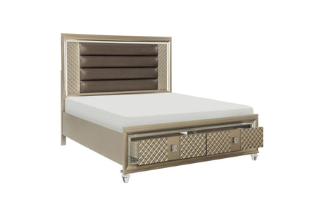 Loudon Champagne Metallic Finish Modern Contemporary Solid Wood Upholstered Bedroom Set - Ella Furniture