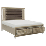 Loudon Champagne Beige Engineered Wood Metallic Faux Leather Upholstered King Storage Platform Bed - Ella Furniture