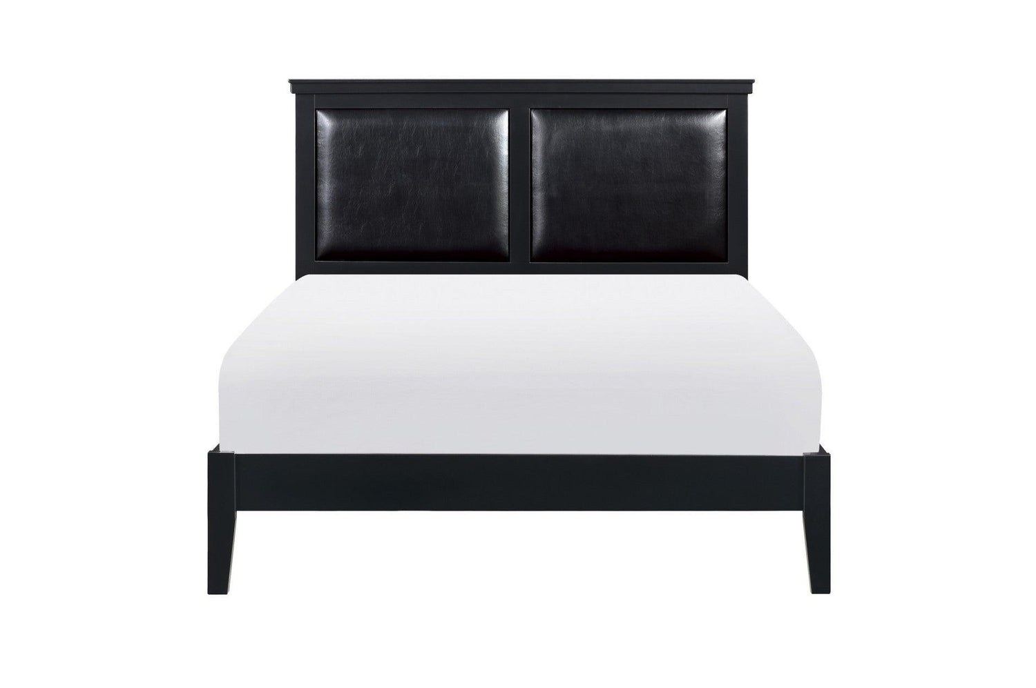 Seabright Black Painted Finish Contemporary Sleek Solid Wood Faux Leather Upholstered Bedroom Set - Ella Furniture