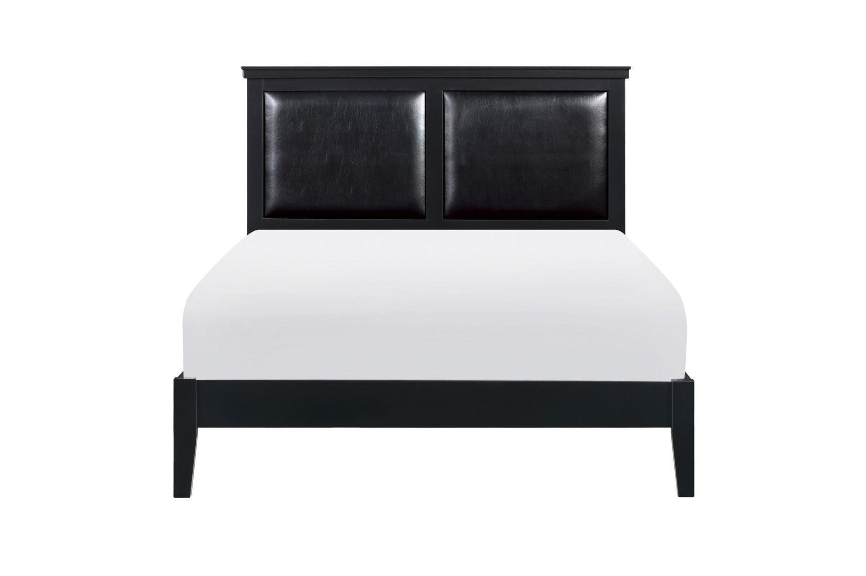 Seabright Black Painted Finish Contemporary Sleek Solid Wood Faux Leather Upholstered Bedroom Set - Ella Furniture