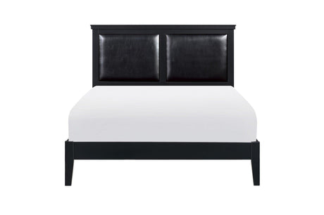 Seabright Black Painted Finish Contemporary Sleek Solid Wood Faux Leather Upholstered Bedroom Set - Ella Furniture