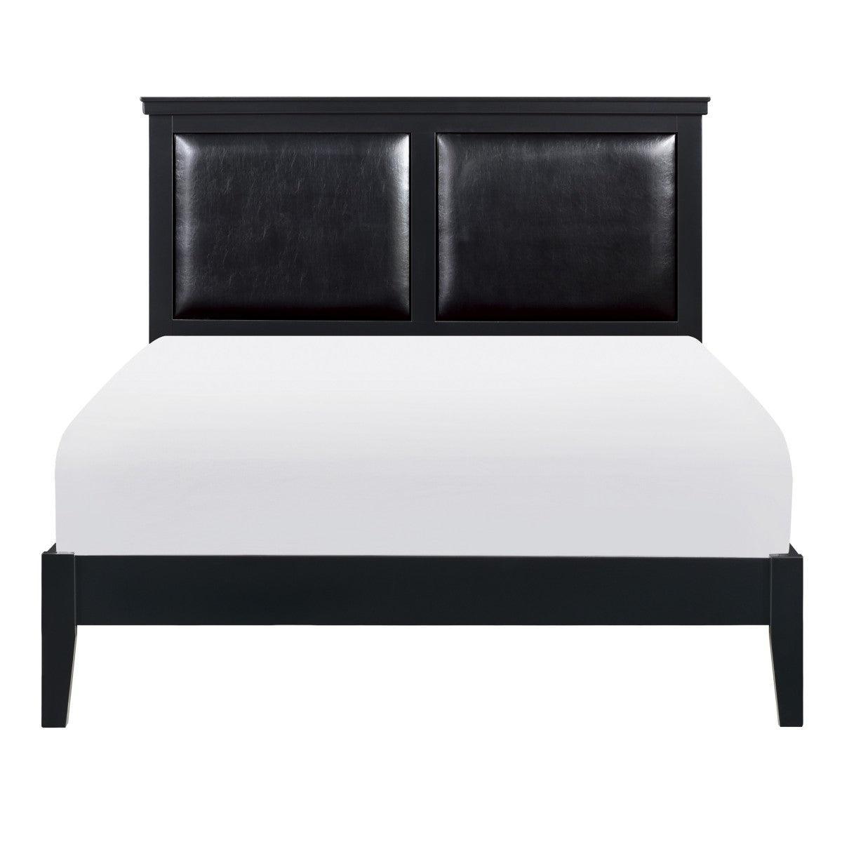 Seabright Black Painted Traditional Engineered Wood Faux Leather Upholstered Queen Panel Bed - Ella Furniture