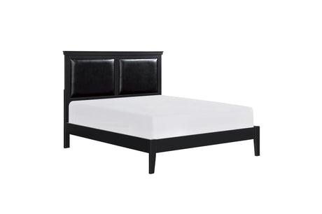 Seabright Black Painted Finish Contemporary Sleek Solid Wood Faux Leather Upholstered Bedroom Set - Ella Furniture